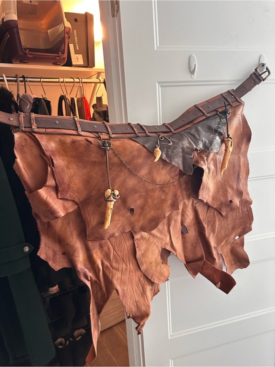 Other - Brown Distressed Leather Waist Apron Skirt Kilt with Bones Charm Details